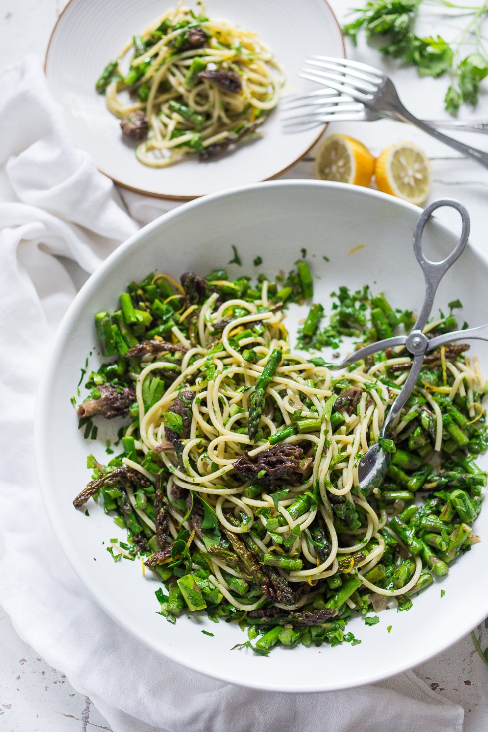 Pasta Salad with Asparagus, Mushrooms & Lemon Parsley Dressing