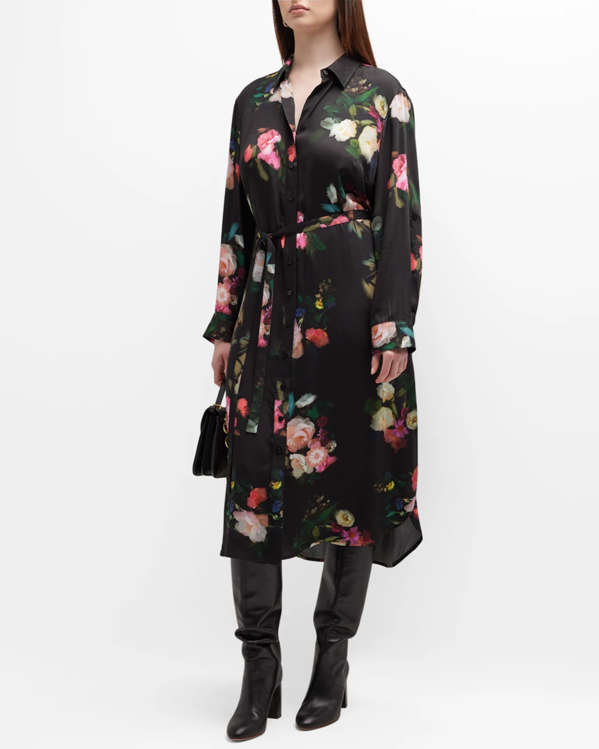 Plus Size Alex Floral-Print Satin Shirtdress
