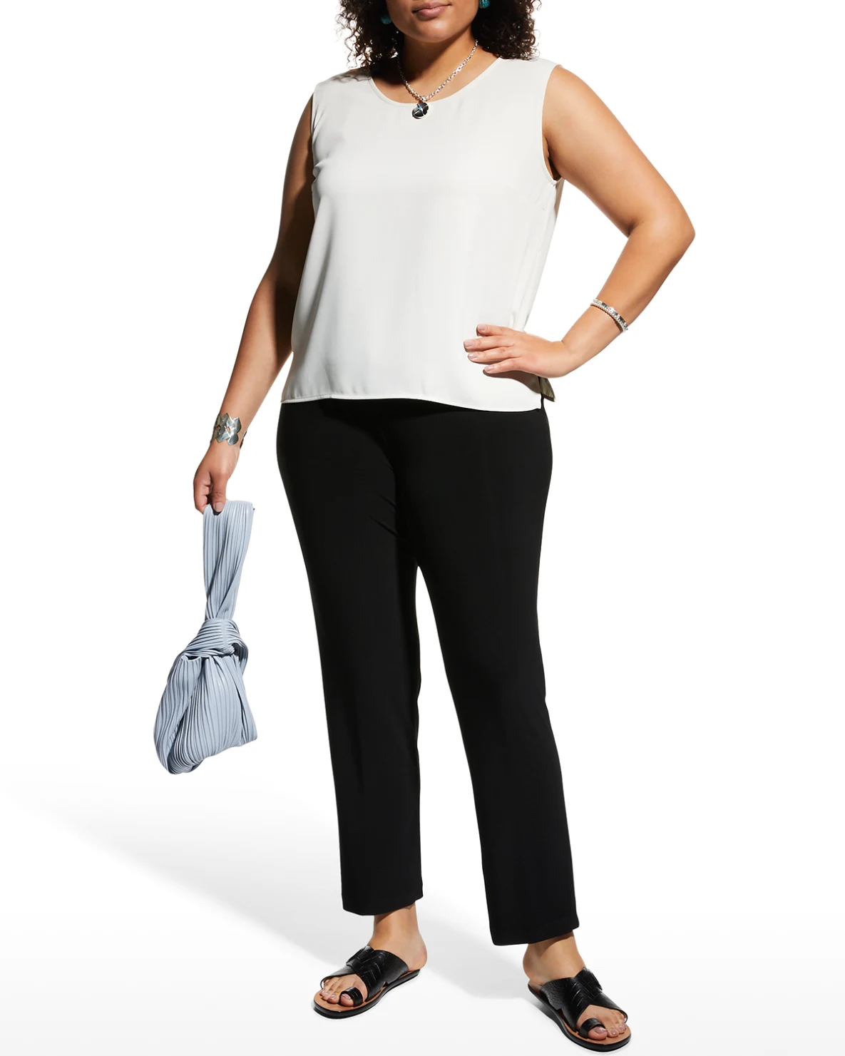 Plus Size Crepe Suzette Scoop-Neck Tank with Side Slits
