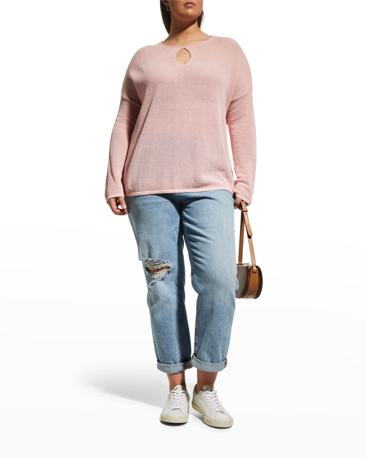 Plus Size Long-Sleeve Mesh Cashmere Top