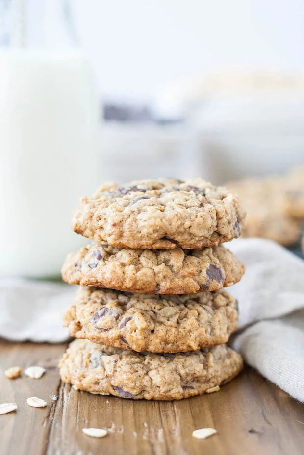 Soft and chewy oatmeal chocolate chip cookies