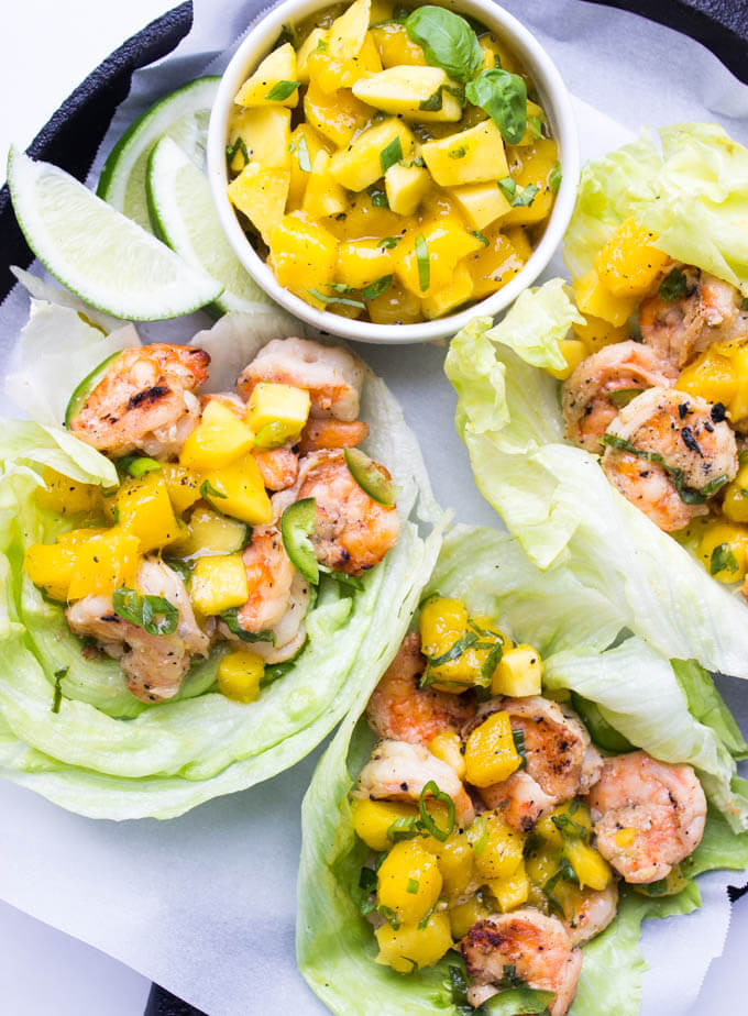 Spicy Coconut Shrimp Lettuce Wraps with Mango Salsa