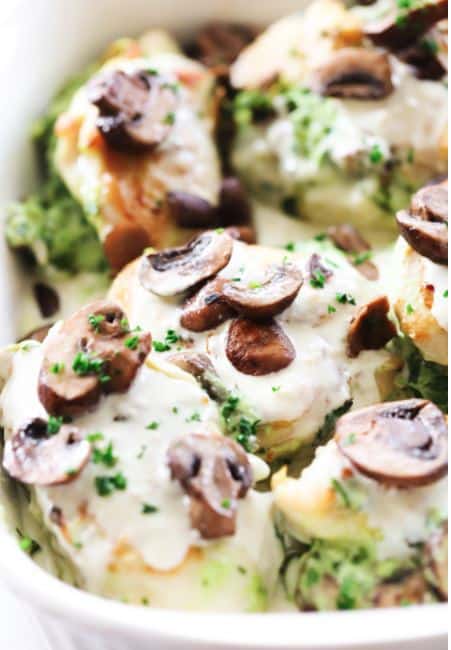 Spinach Stuffed Mushroom Chicken Alfredo