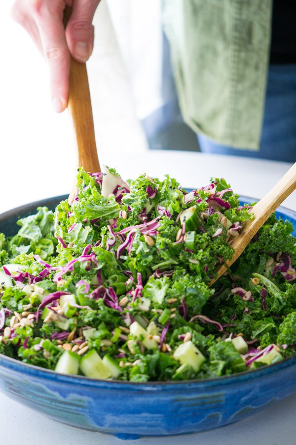 Spring Kale & Cucumber Salad with Honey Ginger Dressing