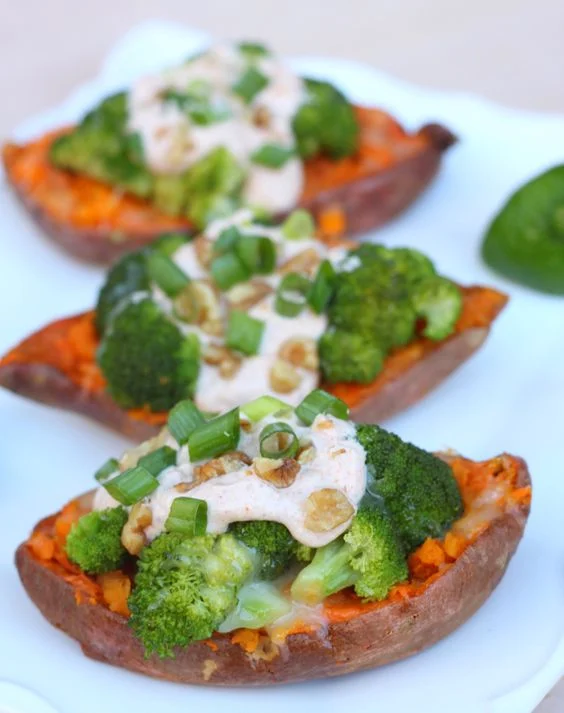 Broccoli Cheese Stuffed Sweet Potatoes