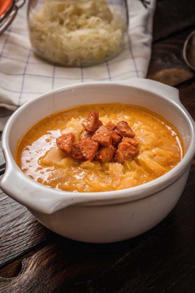 Cheesy Cabbage Soup with Smoked Sausage