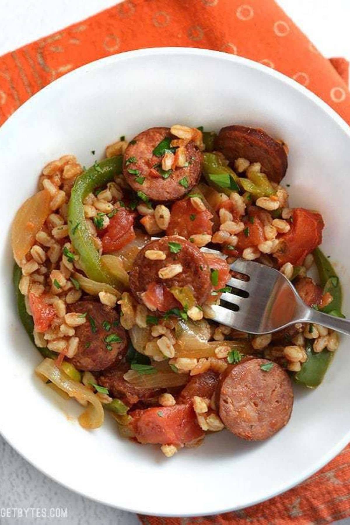 Smoked Sausage with Peppers and Farro
