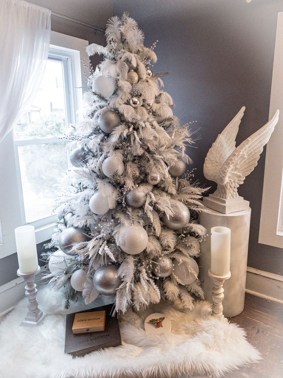 Glam silver white Christmas tree