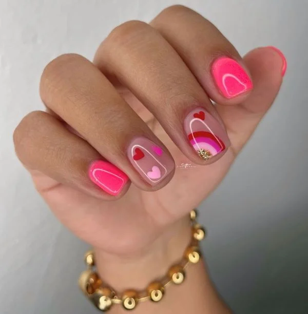 Rainbow Valentine Nail Idea