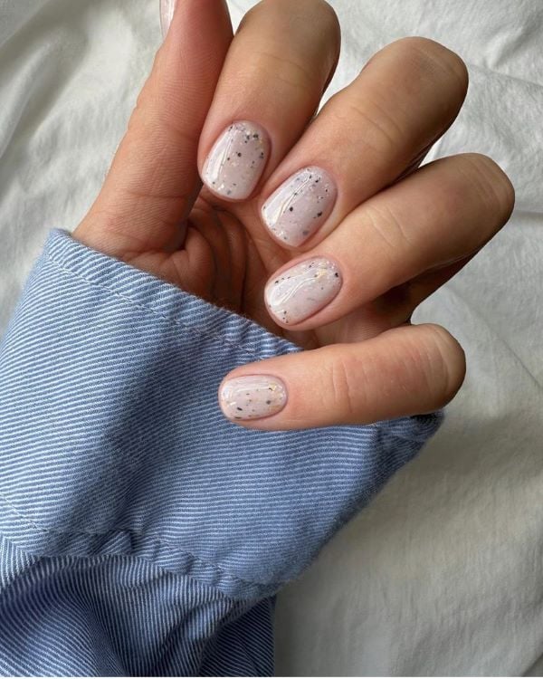 Short Nail Design with Flecks