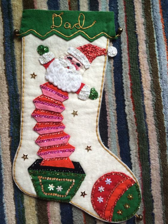 Christmas Stocking Made With Bird Shapes From Recycled Wool