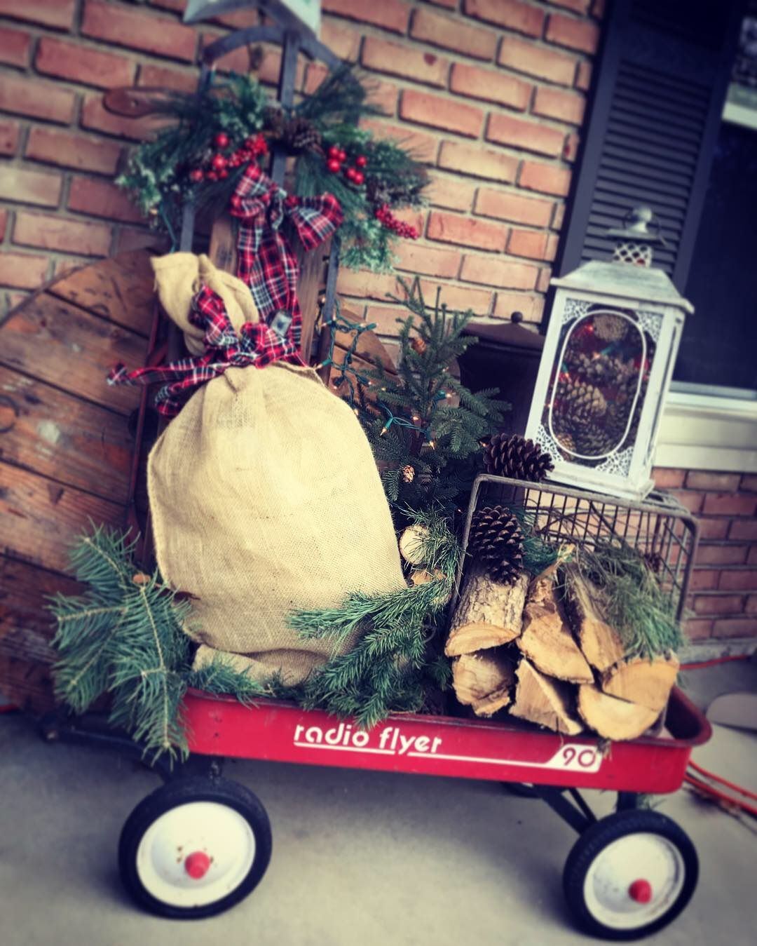 Christmas wagon porch decor