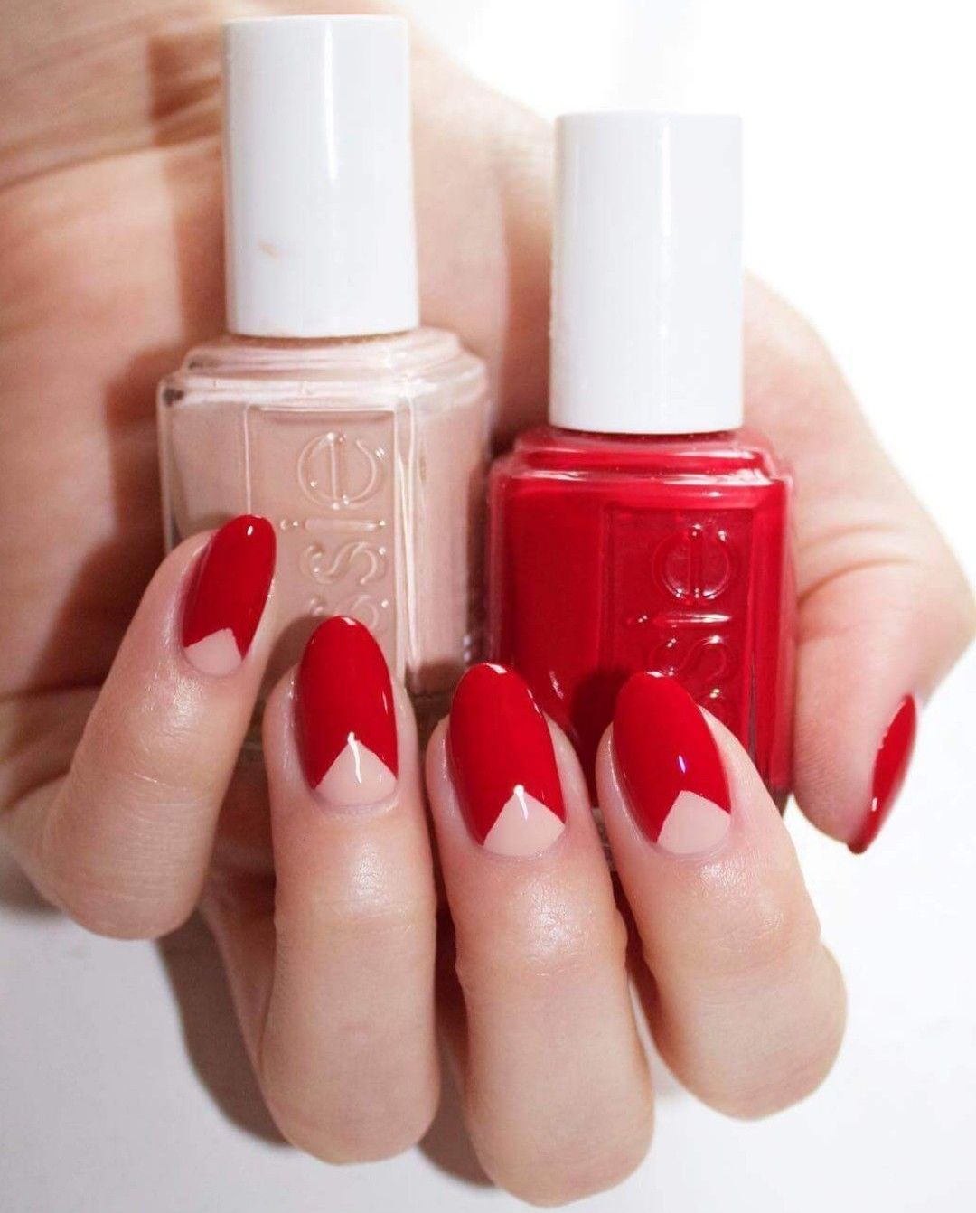 Manicure ideas with a half-moon shape in red