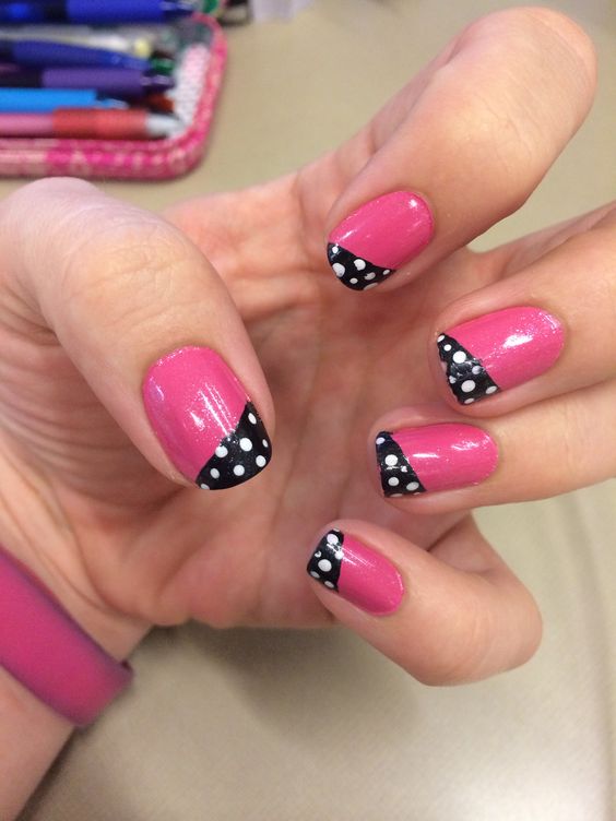 Polka dot geometric French manicure