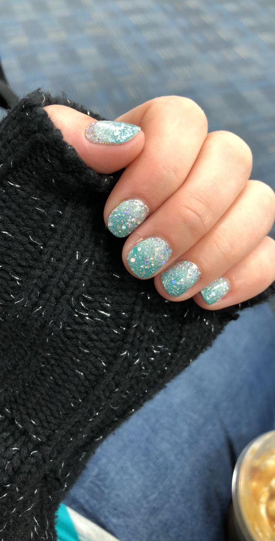 Teal Glitter Nails