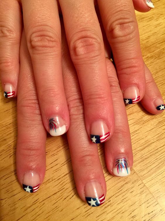 The French manicure with fireworks and blue