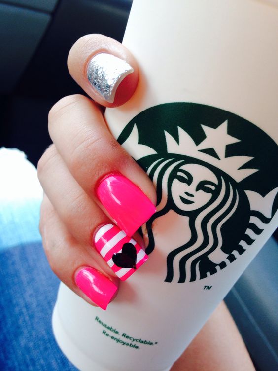 Hot pink nails with heart