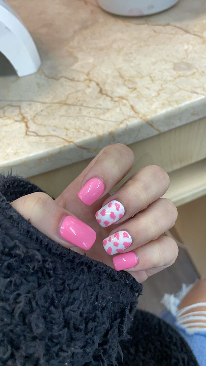 Pink Cowprint Nails