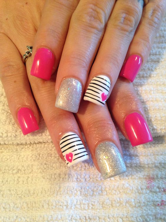 Pink Heart Nails