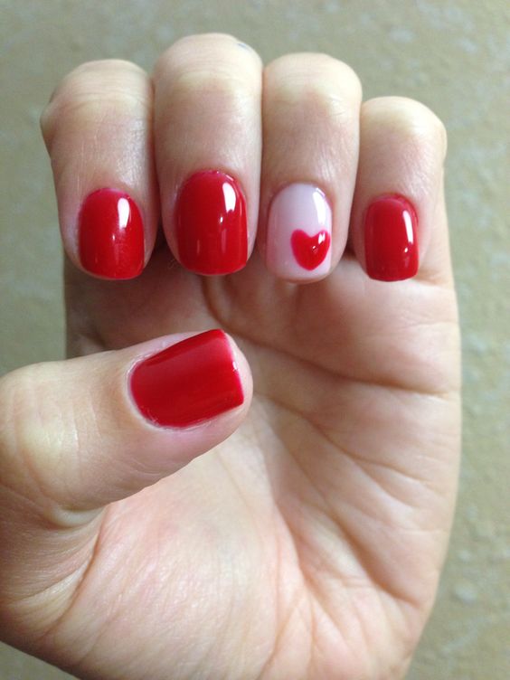 Valentine nails, red manicure