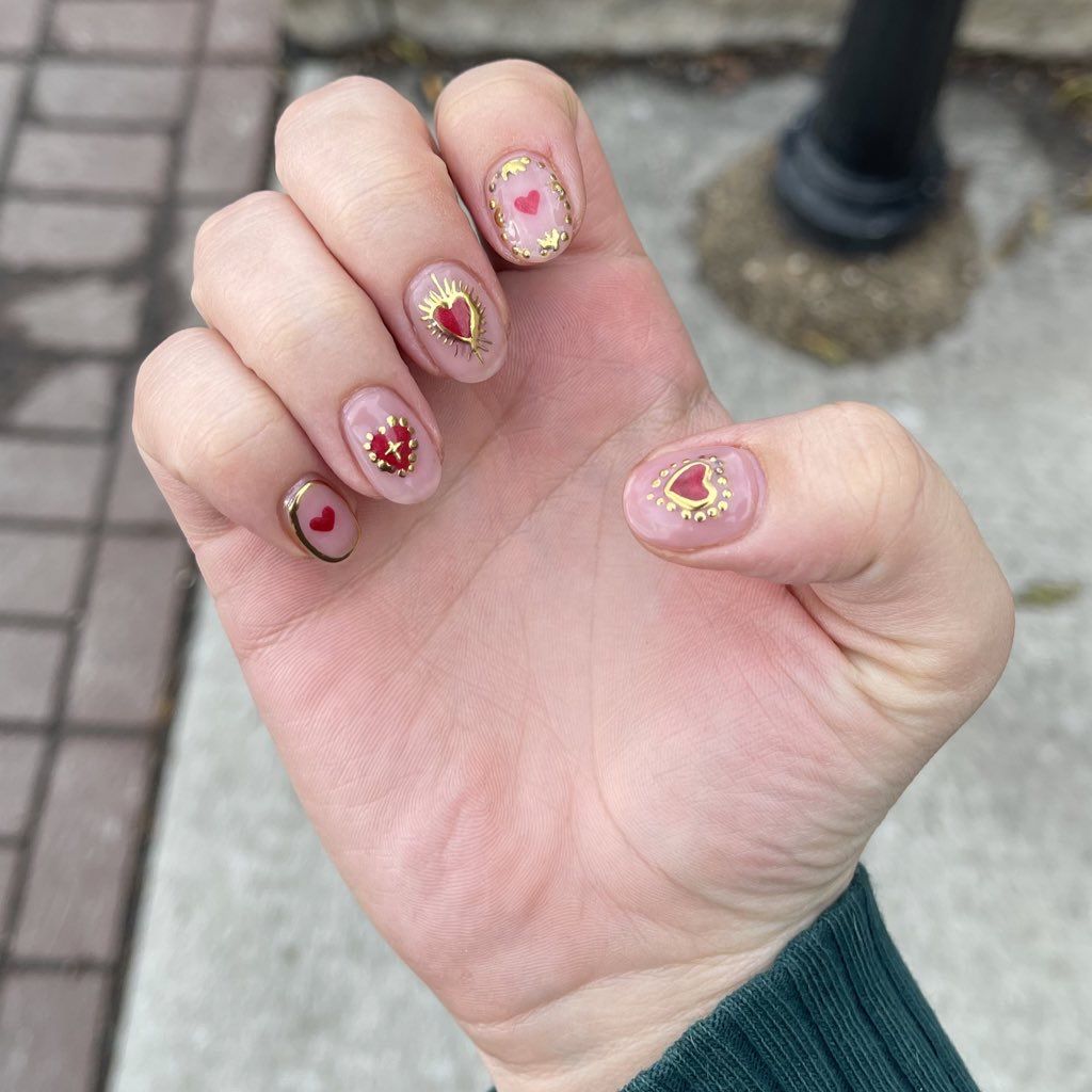 Valentine sacred heart nails