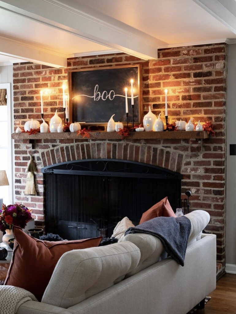 Chalkboard Rustic Fireplace with Candlesticks