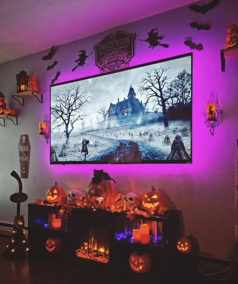 Living Room with Purple LED Lights