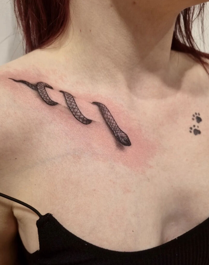 Snake & paws collarbone tattoos