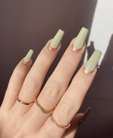 pastel green with gold cuticles