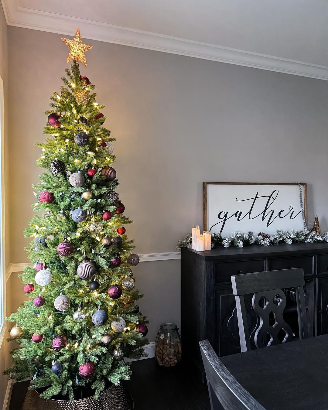 Dining Area with a Slim Christmas Tree