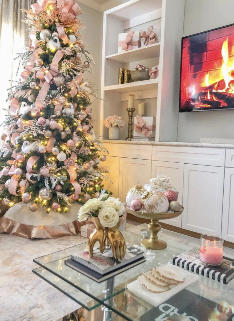 Pink & Gold Glam Christmas Living Room Decor