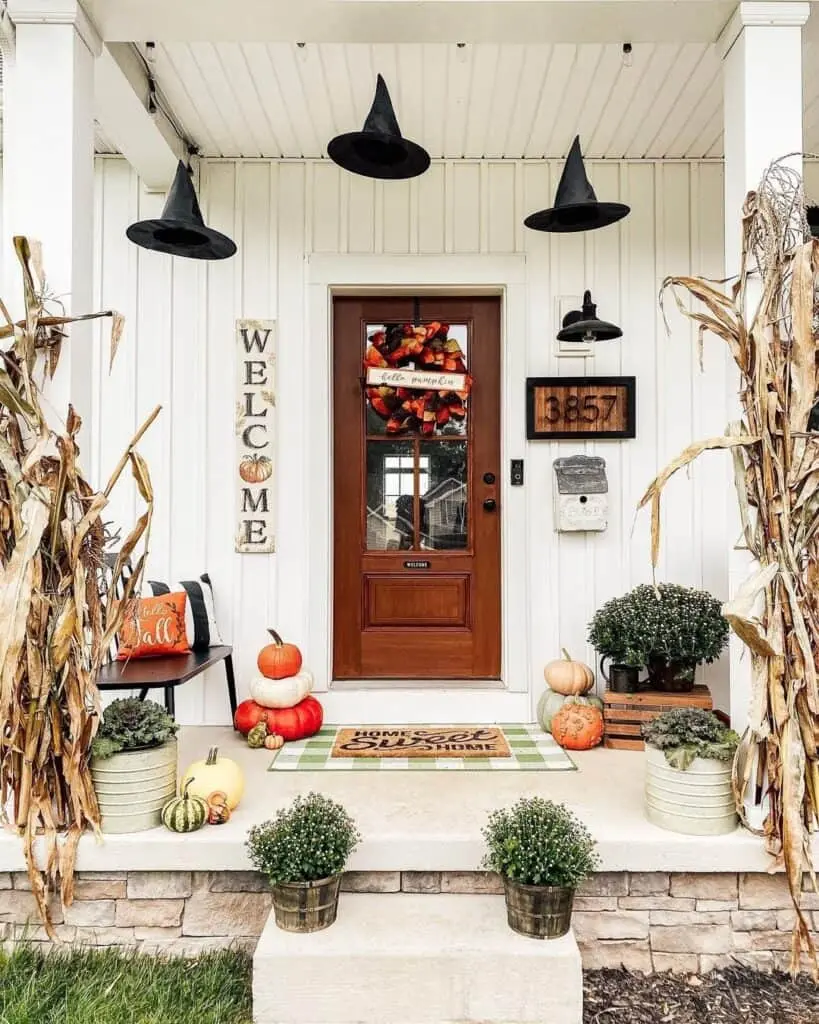 Corn Stalks, Pumpkins and Floating Witch Hats