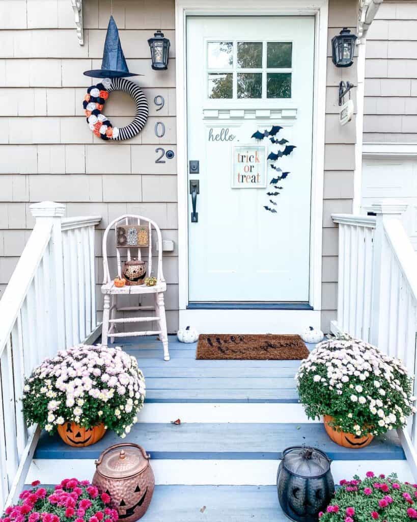 Halloween Wreath and Pumpkin Planters