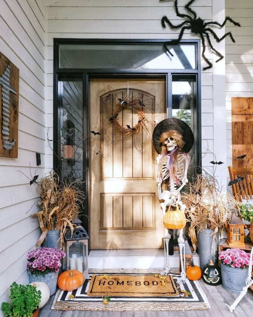 Skeleton and Spider Halloween Porch